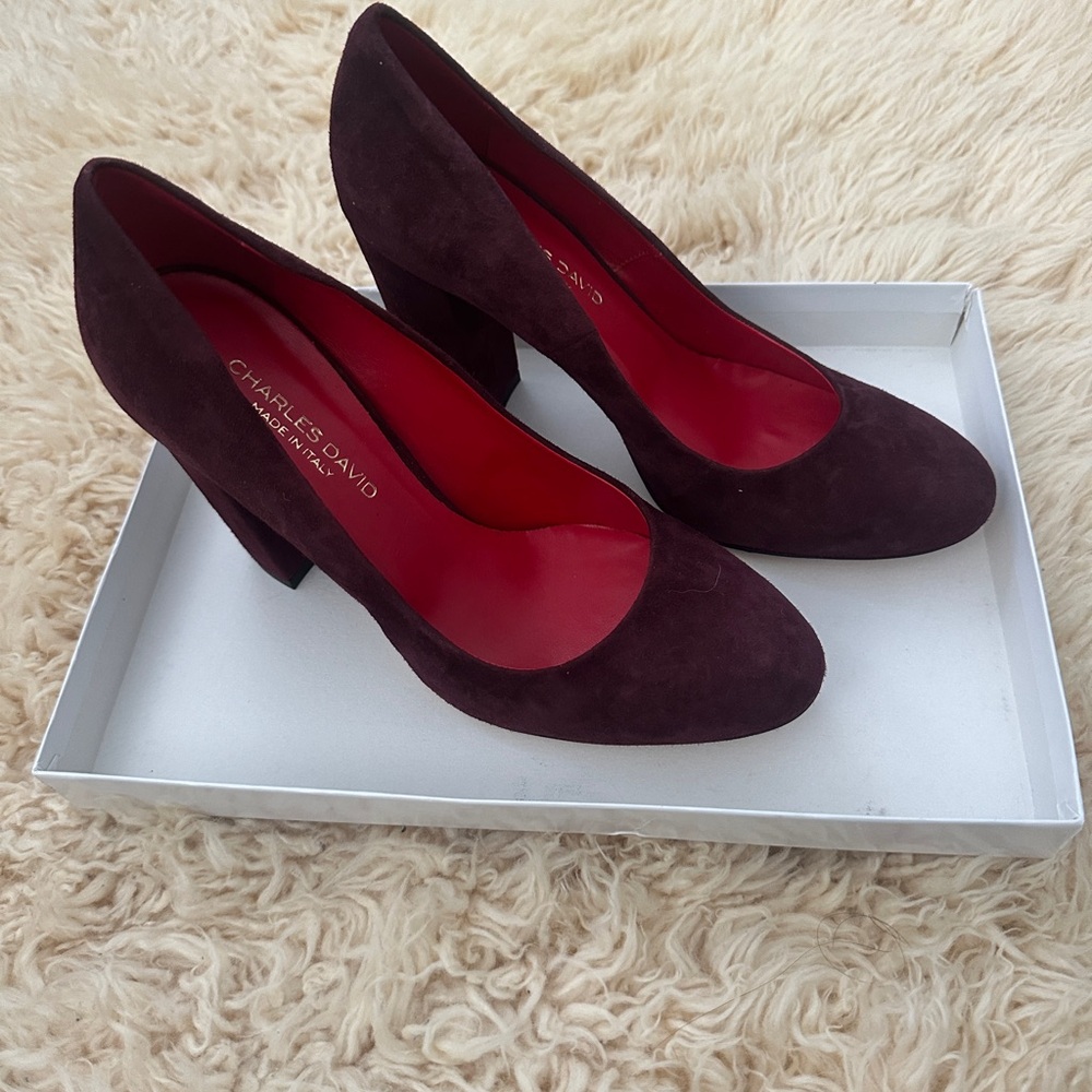 Charles David Dark Burgundy Suede Heels